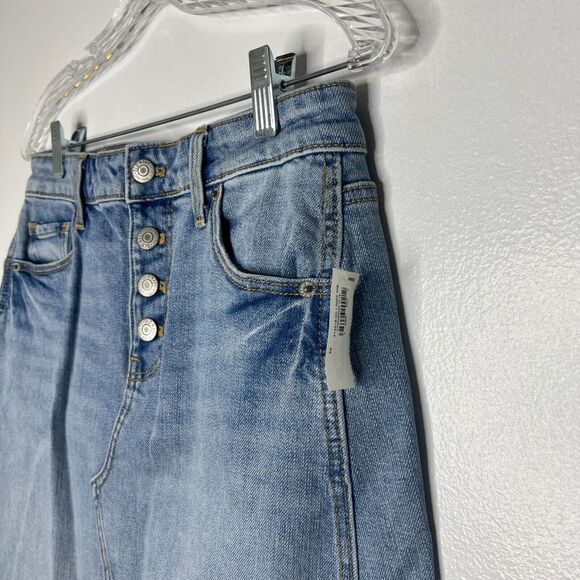 Old Navy Denim Jean Skirt Women's Size 2 High Waist Button Front Frayed Hem NEW - Picture 2 of 11